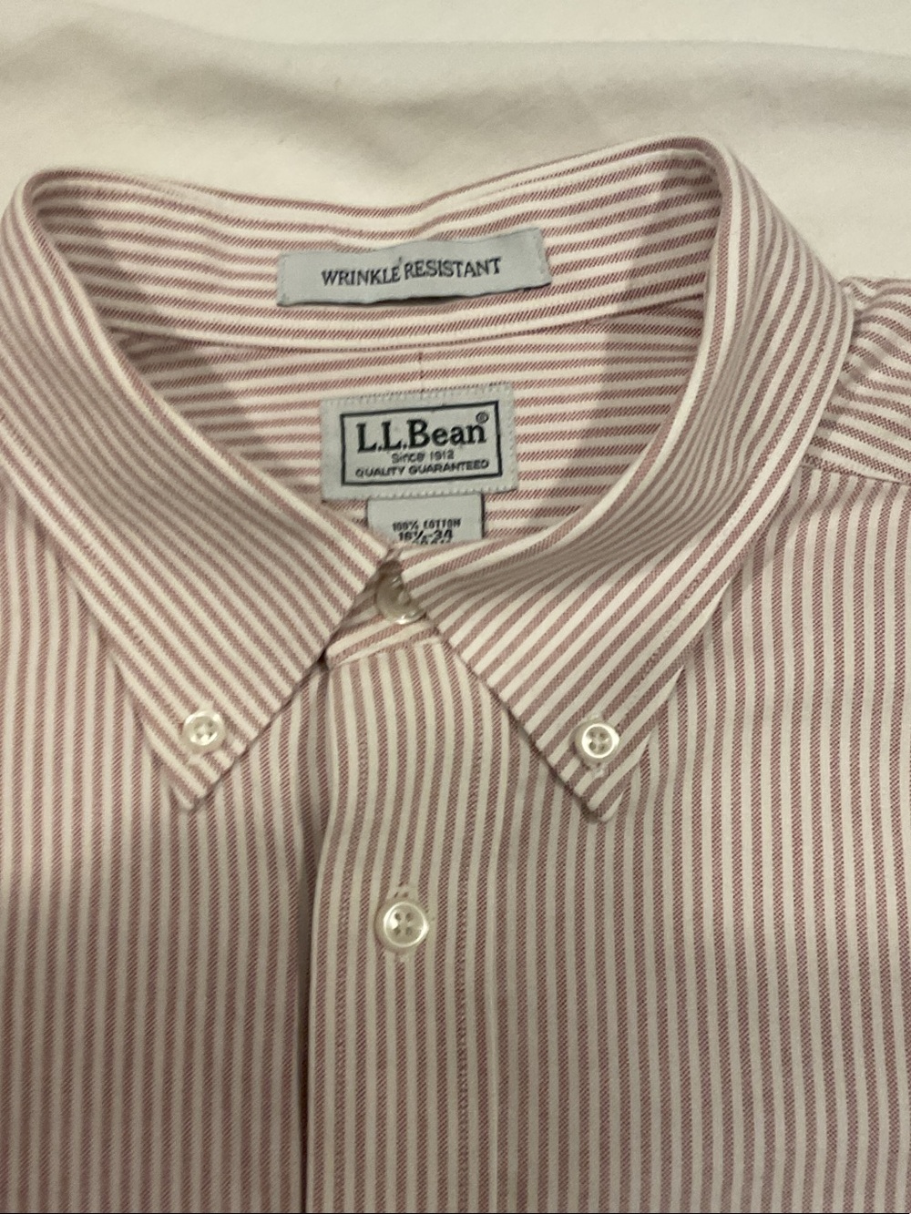 L.L. Bean Men's Red and White Striped Button-Down Shirt